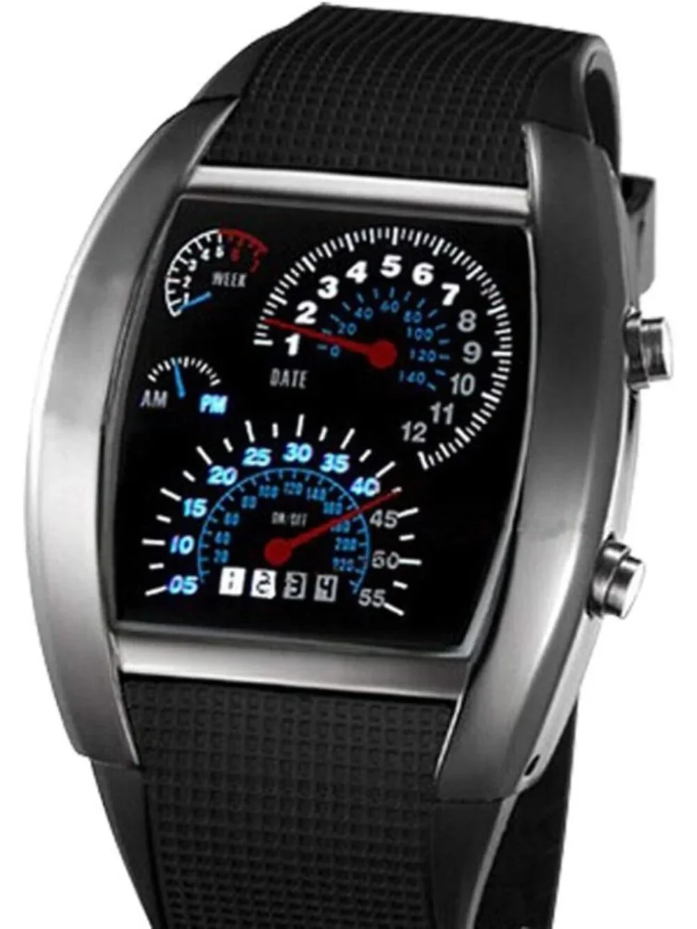 Men's Black Analog Quartz Silicone Triangle Dial Iron Cobra LED Digital Watch